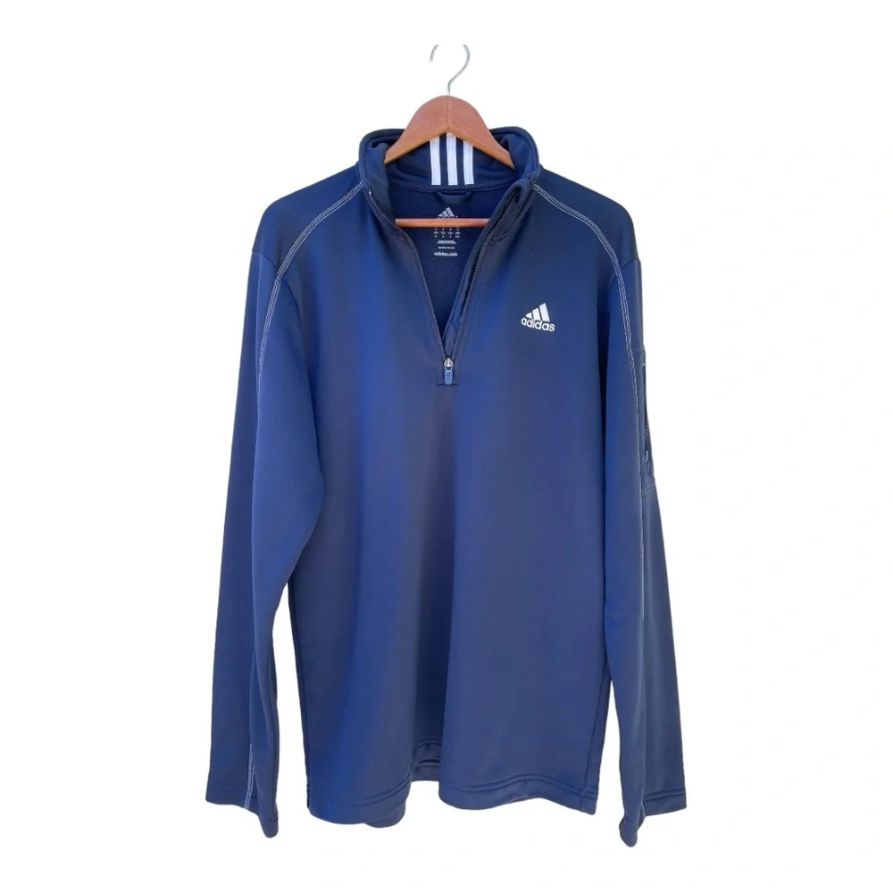 Adidas Track Jacket 1/4 Zip Blue Pullover Athletic Men's Sz M